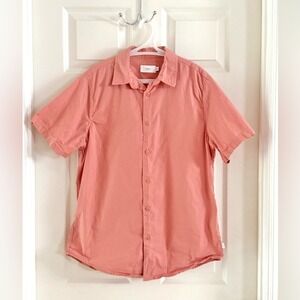 Onia Mens Short Sleeve Button Down Shirt Salmon Pink Coral Cotton Size Medium
